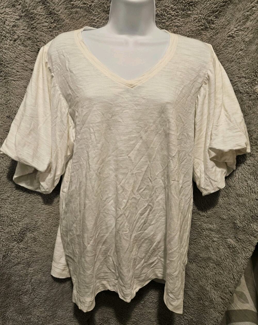 Chico's White Puff Sleeve Pullover Blouse Chico's Size 2 (US L, Size 12) Womens